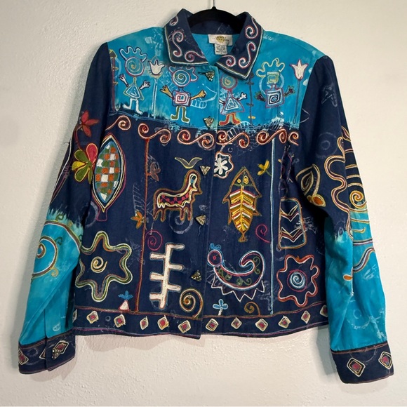 Sandy Starkman Vintage Embroidered Denim Jacket. Rayon lining.  Sz L. - Picture 1 of 11